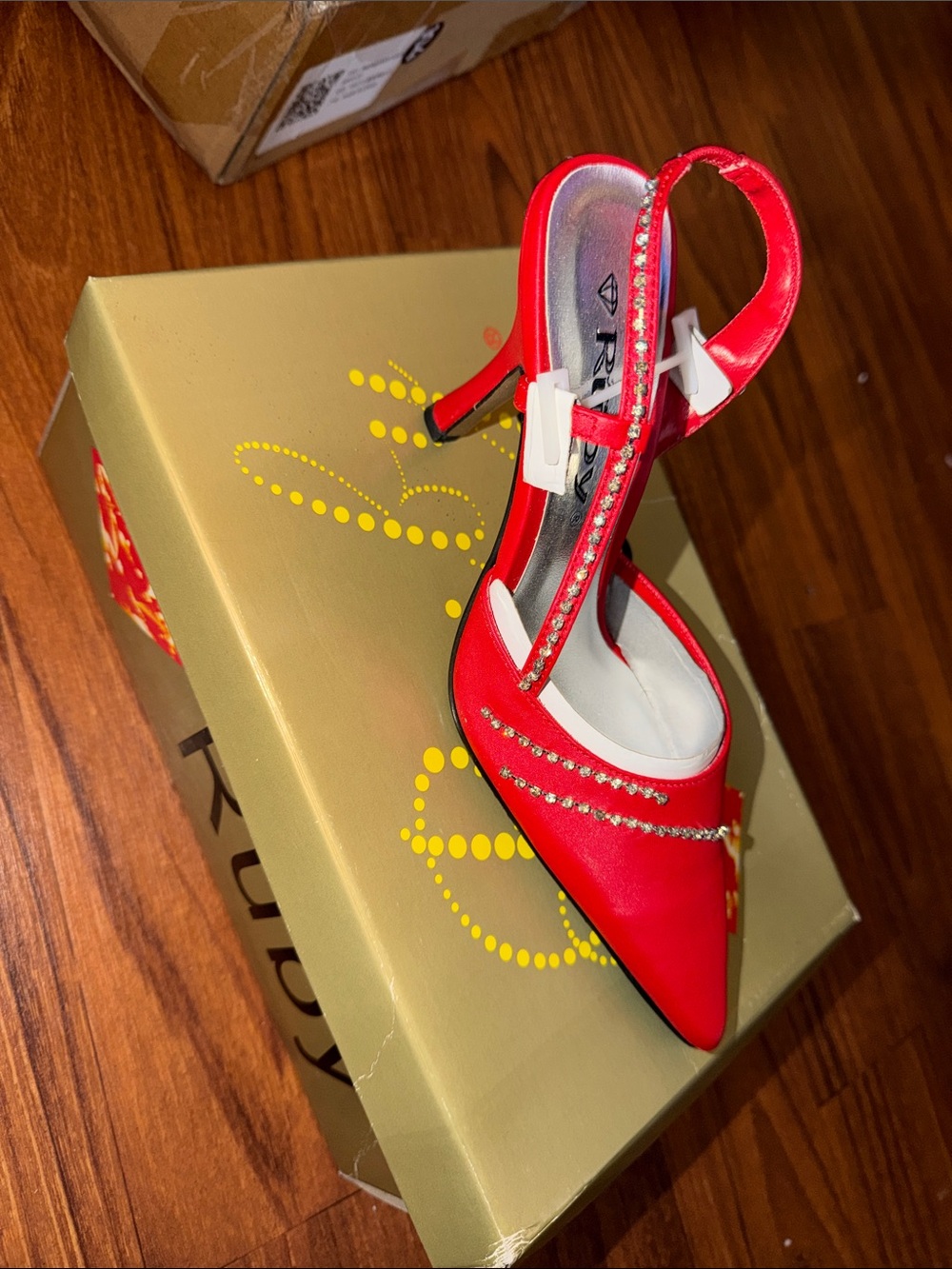 Red Embellished Slingback Pumps by